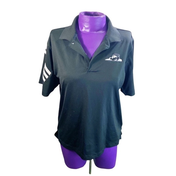 Adidas Golf PureMotion three stripe short sleeve polo black golf shirt - Picture 1 of 8